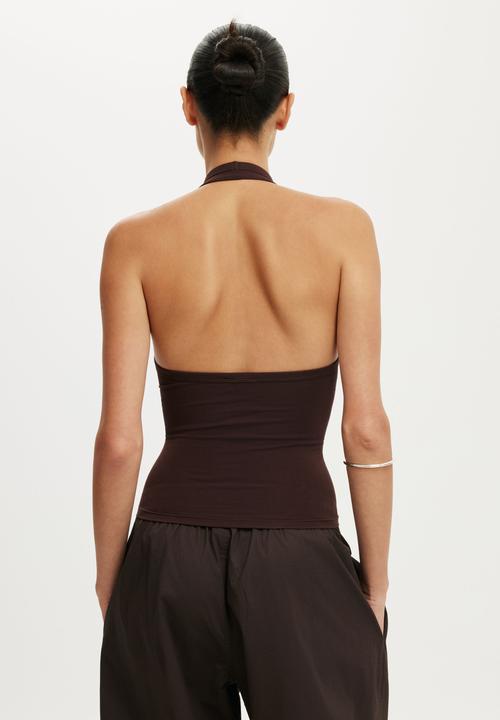 Cotton On - Everyday Smooth Scoop Halter - Dark Oak