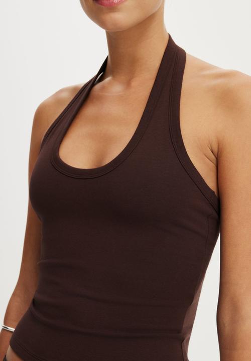 Cotton On - Everyday Smooth Scoop Halter - Dark Oak