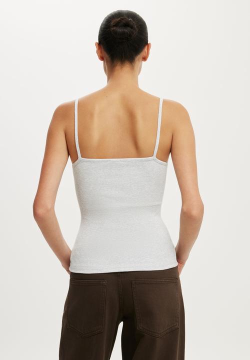 Cotton On - Lace Trim Longline Cami - Grey Marle