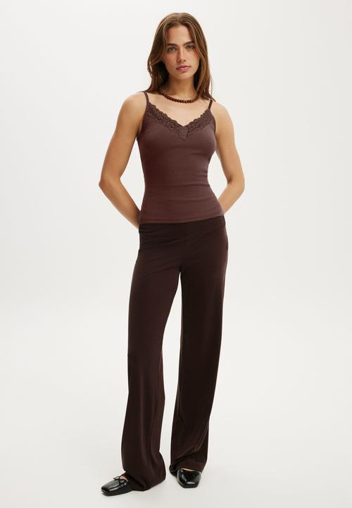 Cotton On - Lace Trim Longline Cami - Dark Oak