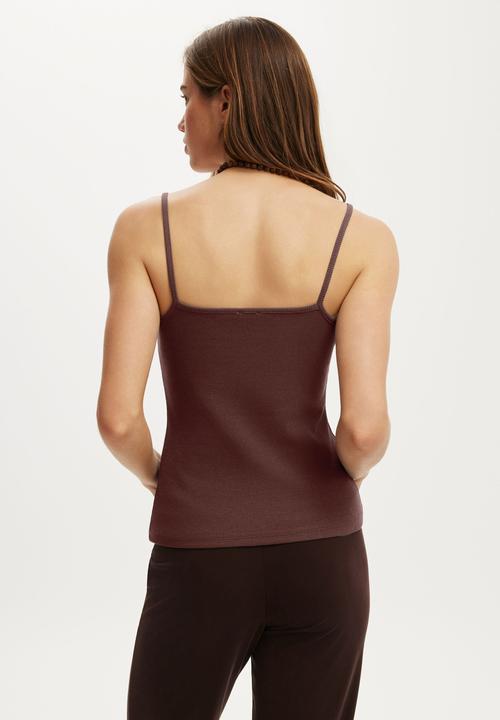 Cotton On - Lace Trim Longline Cami - Dark Oak