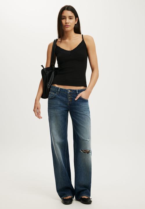 Cotton On - Lace Trim Longline Cami - Black
