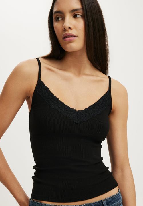 Cotton On - Lace Trim Longline Cami - Black