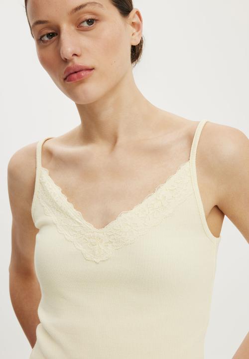 Cotton On - Lace Trim Longline Cami - Vanilla Glow