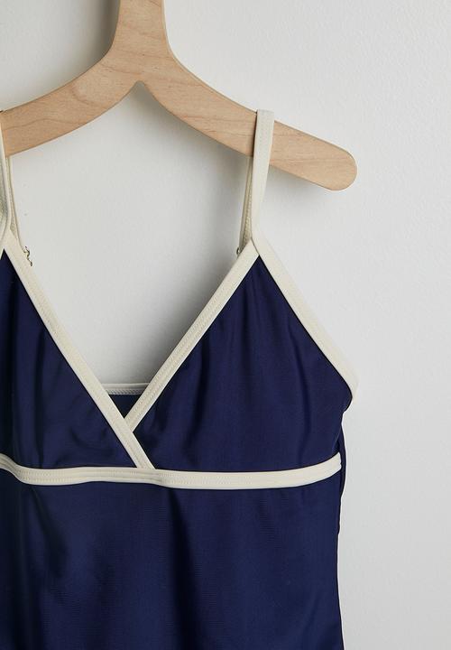 Pop Candy - Contrast trim swimsuit - navy & white