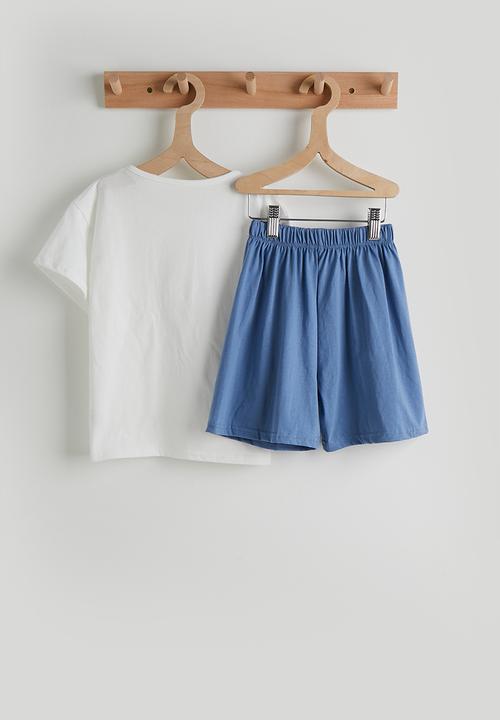 Pop Candy - Henley tee & shorts - white & navy