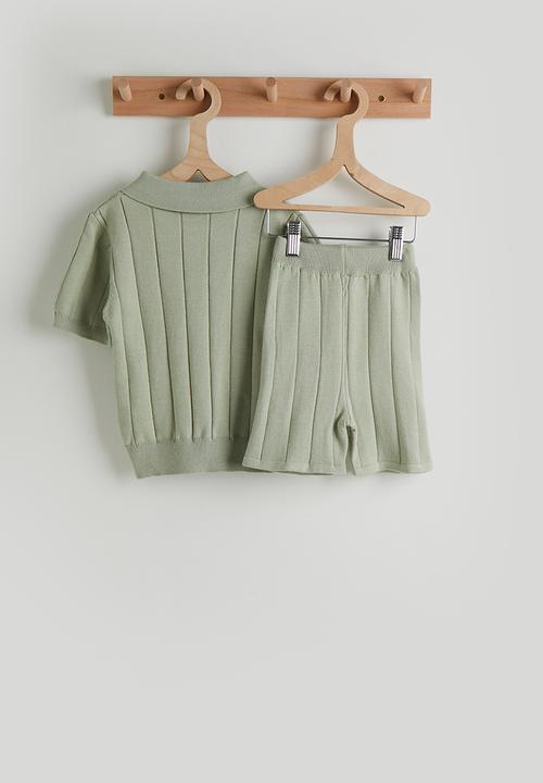 Pop Candy - Knit polo shirt & shorts - pastel green