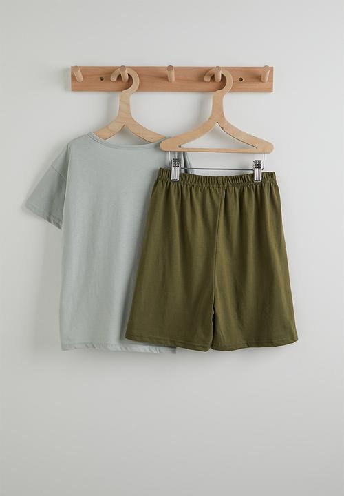 Pop Candy - Henley tee &shorts - grey & brown
