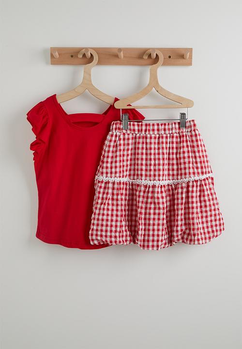 Pop Candy - Flutter sleeve top and circular skirt - red/red gingham