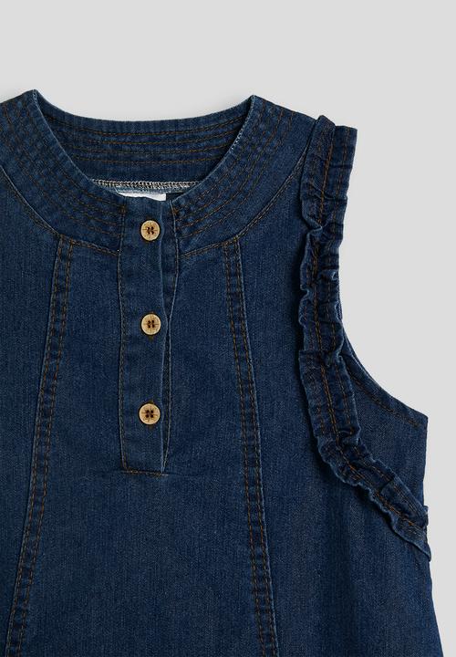 Pop Candy - Denim ruffle detail a-line dress - dark navy