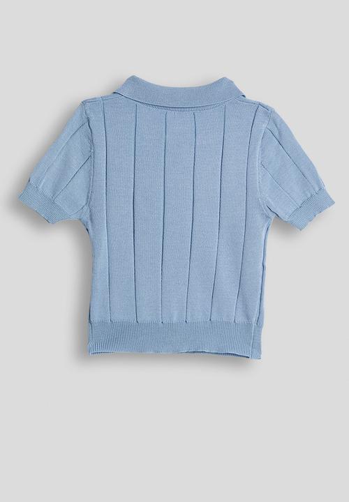 Pop Candy - Knit henley tee - powder blue