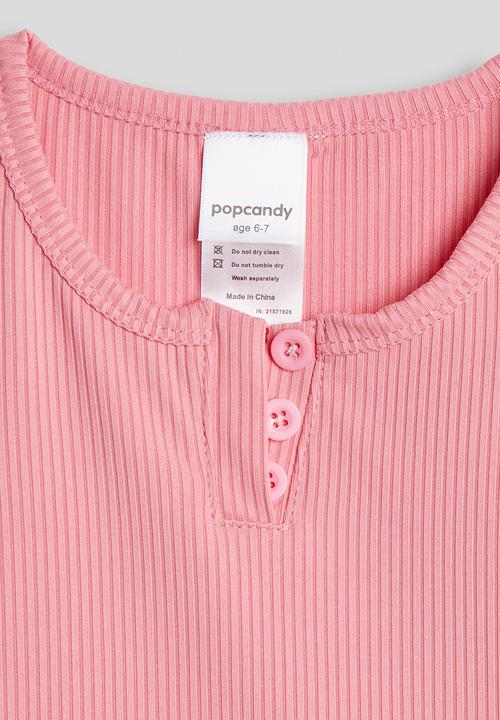 Pop Candy - Ribbed henley tee - pink