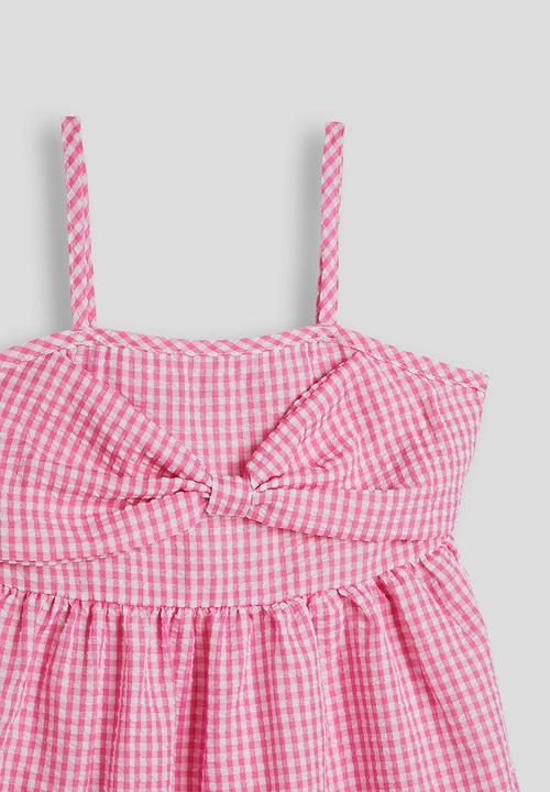 Pop Candy - Gingham spaghetti strap ruffle hem dress - pink