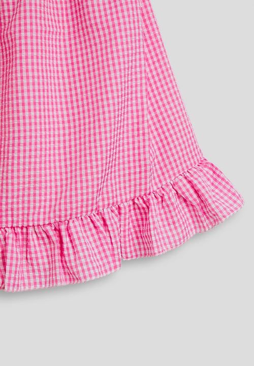Pop Candy - Gingham spaghetti strap ruffle hem dress - pink