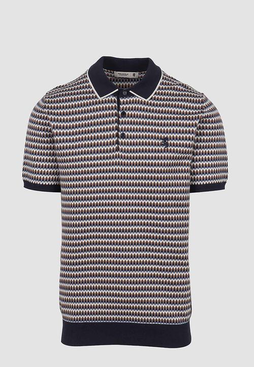Pringle of Scotland - Damon Jacquard Multi Knitted Golfer - Navy