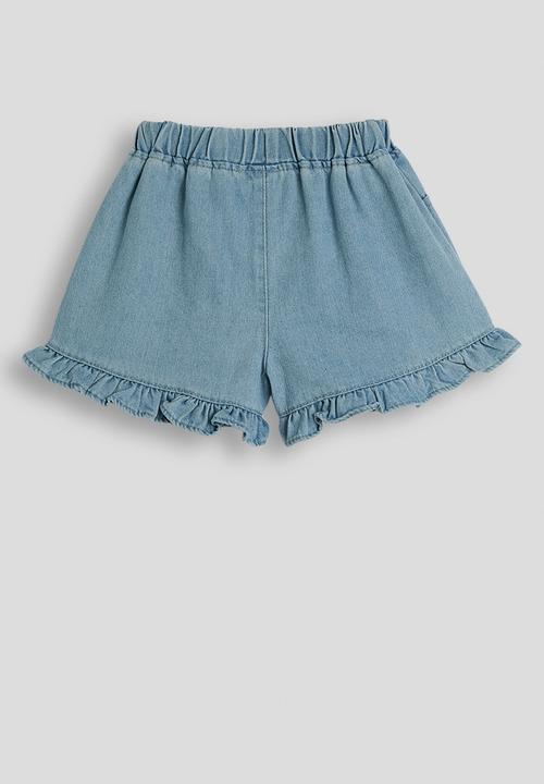Pop Candy - Frilled hem denim shorts - blue