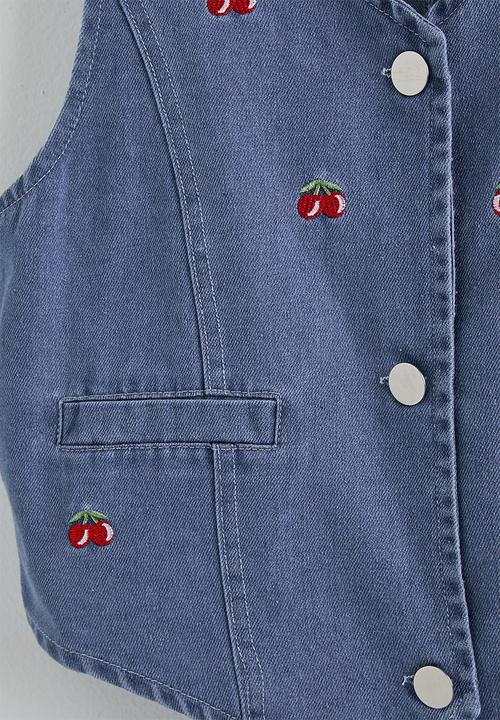 Pop Candy - Cherry aop denim vest & jeans - blue