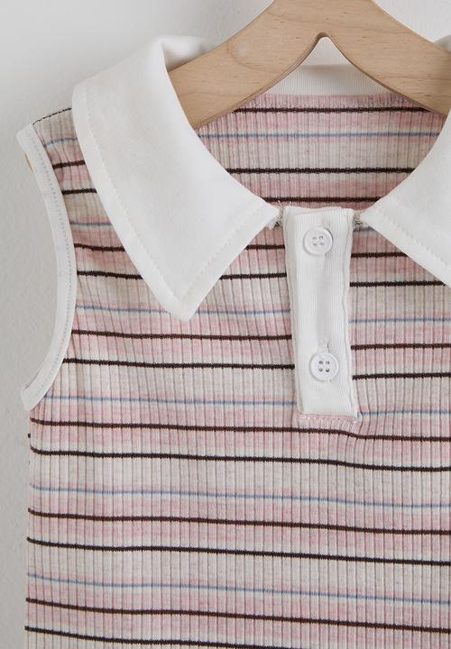 Pop Candy - Collared tee and skirt - white & stripe