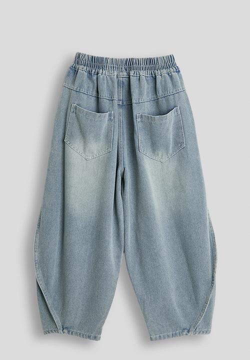 Pop Candy - Side seam pleat detail barrel leg jeans - blue