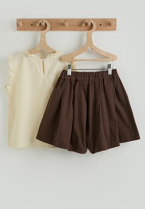 Pop Candy - Frill blouse and bubble shorts - cream/choc
