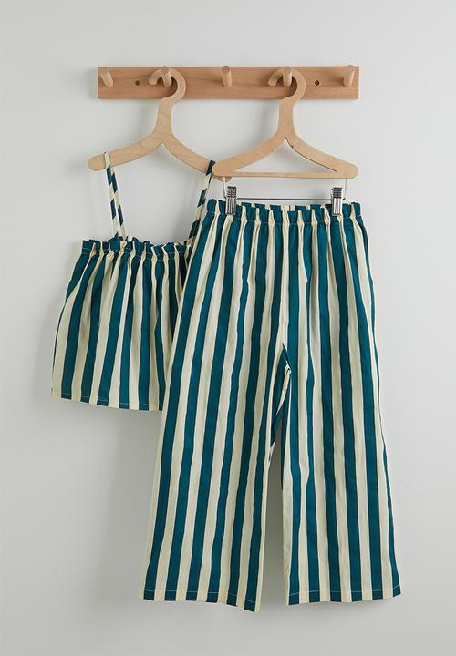 Pop Candy - Flared camisole top with wide leg pants - blue stripes