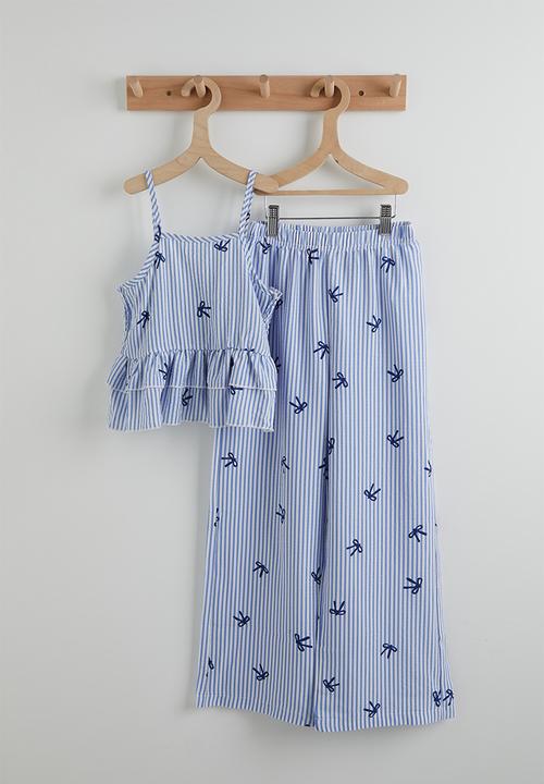Pop Candy - Frilled peplum top & pants - light blue