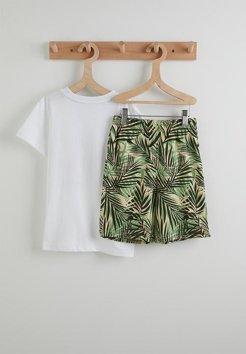 Pop Candy - Graphic tee and palm tree shorts - white/multi