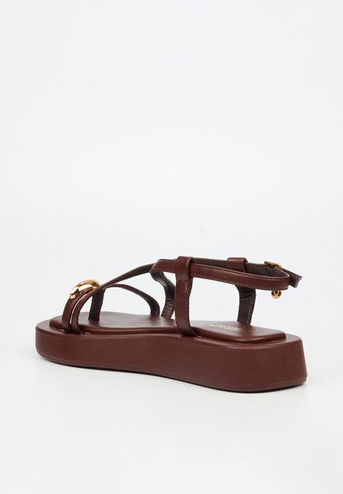 Viabeach - Coconut 23 gold trim thick sandal - chocolate