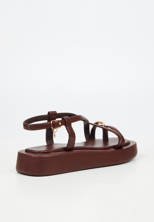 Viabeach - Coconut 23 gold trim thick sandal - chocolate