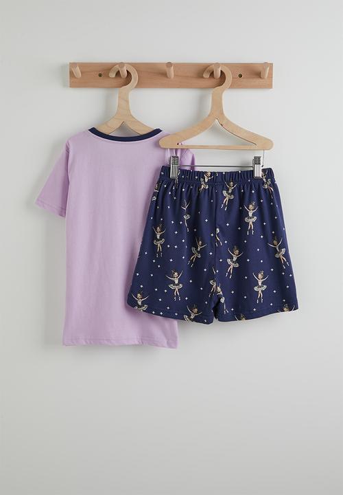 Pop Candy - Graphic tee and shorts pj set - purple/navy