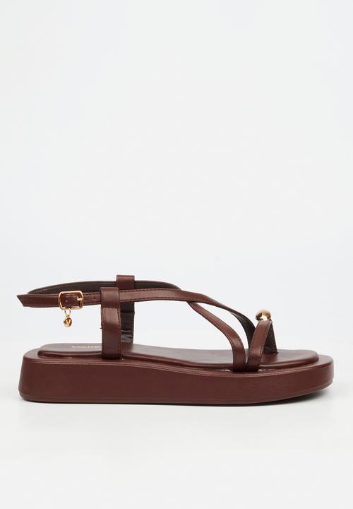 Viabeach - Coconut 23 gold trim thick sandal - chocolate