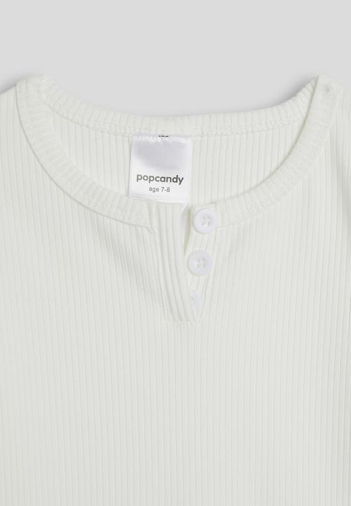 Pop Candy - Ribbed henley tee - white