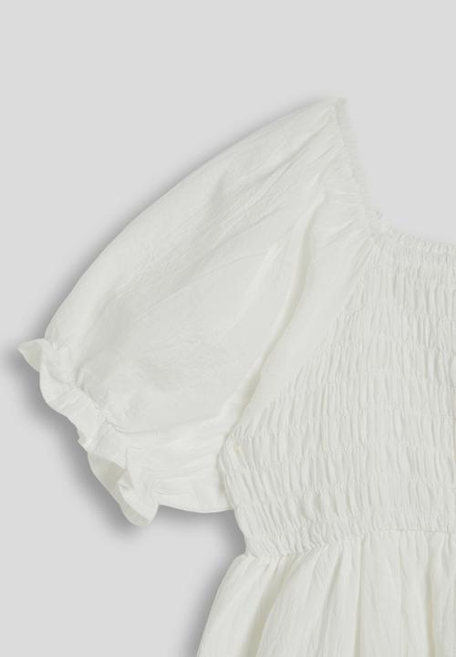 Pop Candy - Puff-sleeve tiered dress - pure white