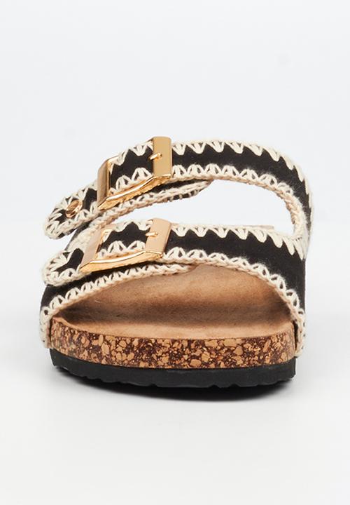 Viabeach - Qork 17 embroidered double buckle cork sandal - black