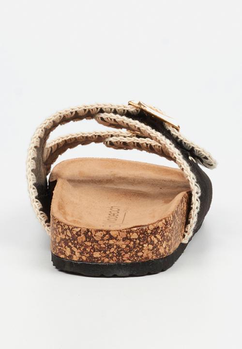 Viabeach - Qork 17 embroidered double buckle cork sandal - black