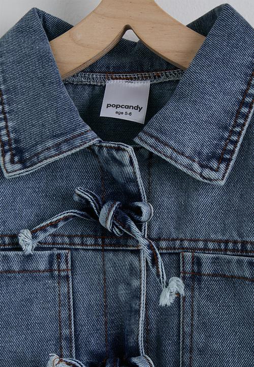 Pop Candy - Bow tie denim jacket and wrap skirt - blue