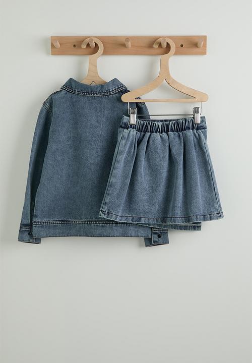 Pop Candy - Bow tie denim jacket and wrap skirt - blue