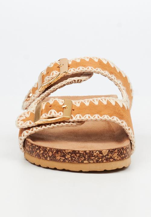 Viabeach - Qork 17 embroidered double buckle cork sandal - camel