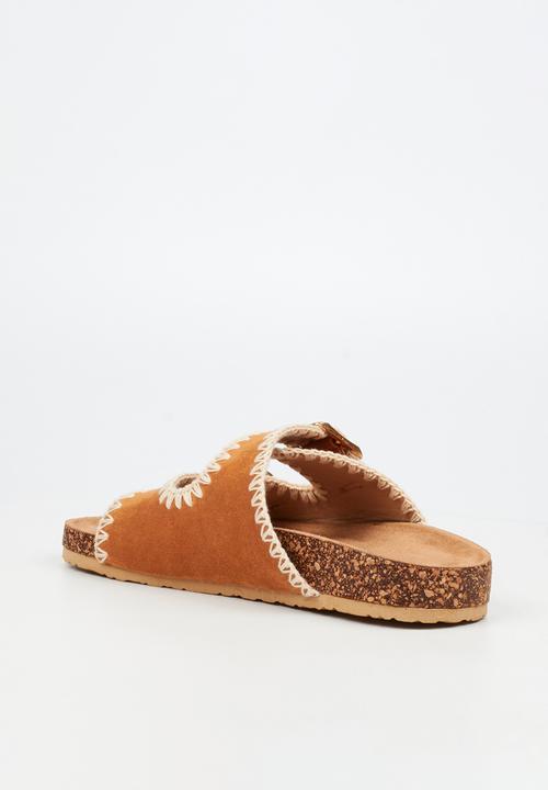 Viabeach - Qork 17 embroidered double buckle cork sandal - camel