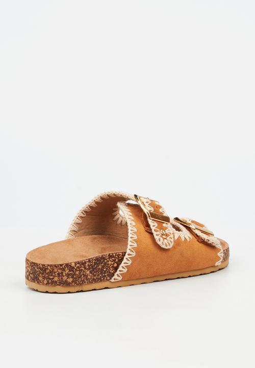 Viabeach - Qork 17 embroidered double buckle cork sandal - camel