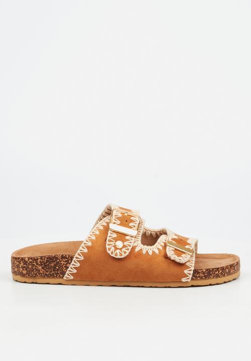 Viabeach - Qork 17 embroidered double buckle cork sandal - camel