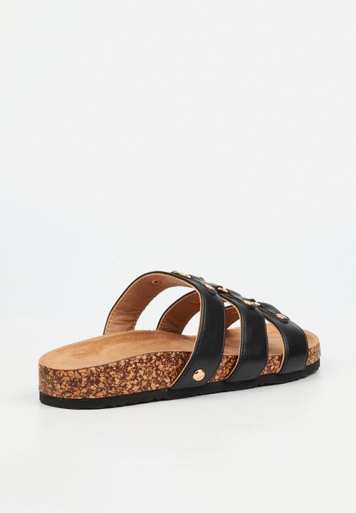 Viabeach - Qork 18 triple strap cork sandal - black