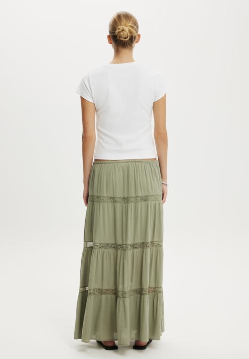 Cotton On - Haven Multi Tiered Maxi Skirt - Pale Eucalyptus Crinkle