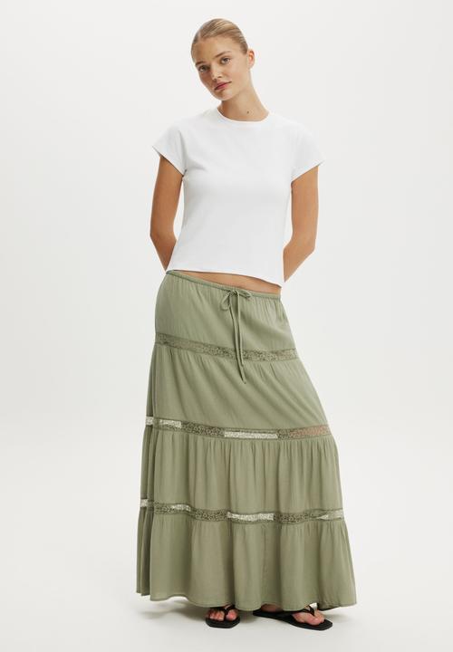 Cotton On - Haven Multi Tiered Maxi Skirt - Pale Eucalyptus Crinkle