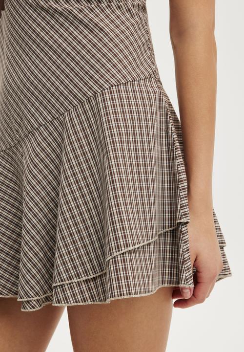 Cotton On - Marine Mini Dress - Hazel Check Rich Mocha