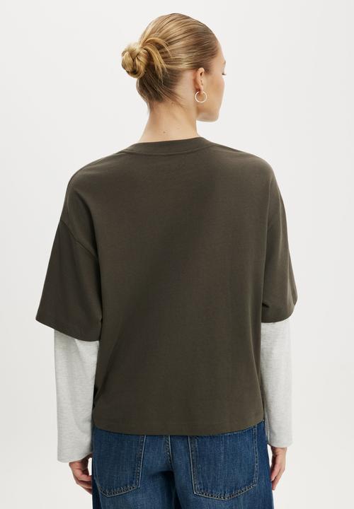 Cotton On - The Double Oversized Graphic Tee - 74/Grey
