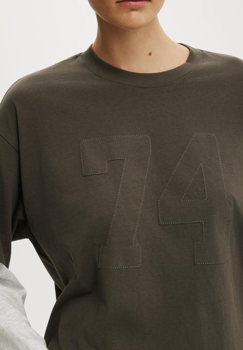 Cotton On - The Double Oversized Graphic Tee - 74/Grey