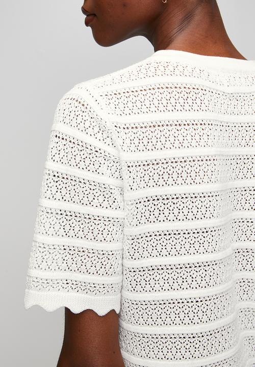 Brave Soul - Ladies Button Through Cardigan With All Over Stitch Repeat - White