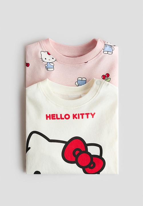 H&M - 2-pack printed cotton t-shirts - light pink/hello kitty