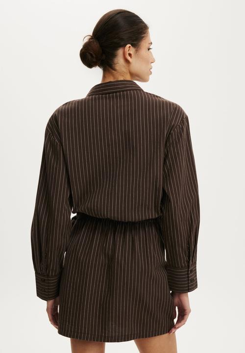 Cotton On - Shirt Mini Dress - Hazel Check Rich Mocha